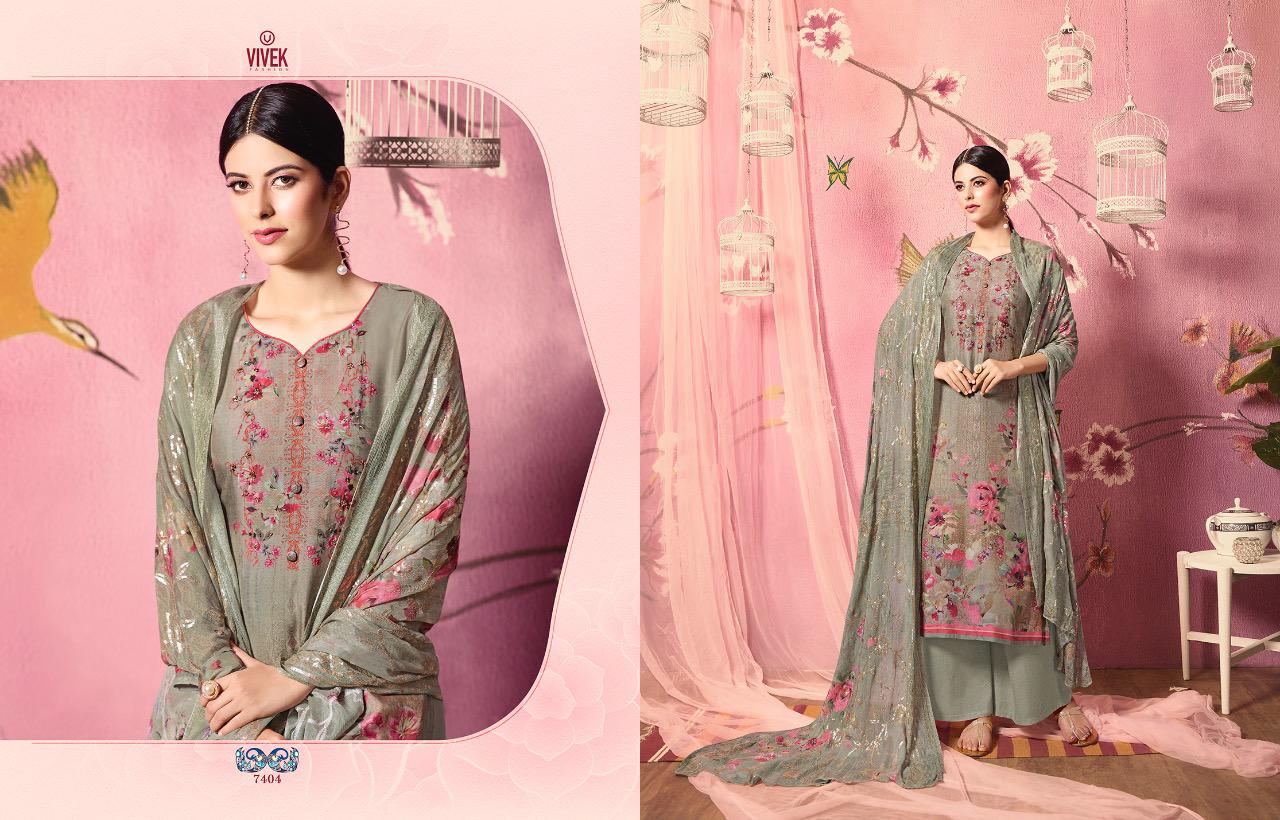 Parina By Vivek Fashion 7401 To 7408 Series Beautiful Suits Stylish Fancy Colorful Casual Wear & Ethnic Wear Collection Pure Muslin Silk Embroidered Dresses At Wholesale Price
