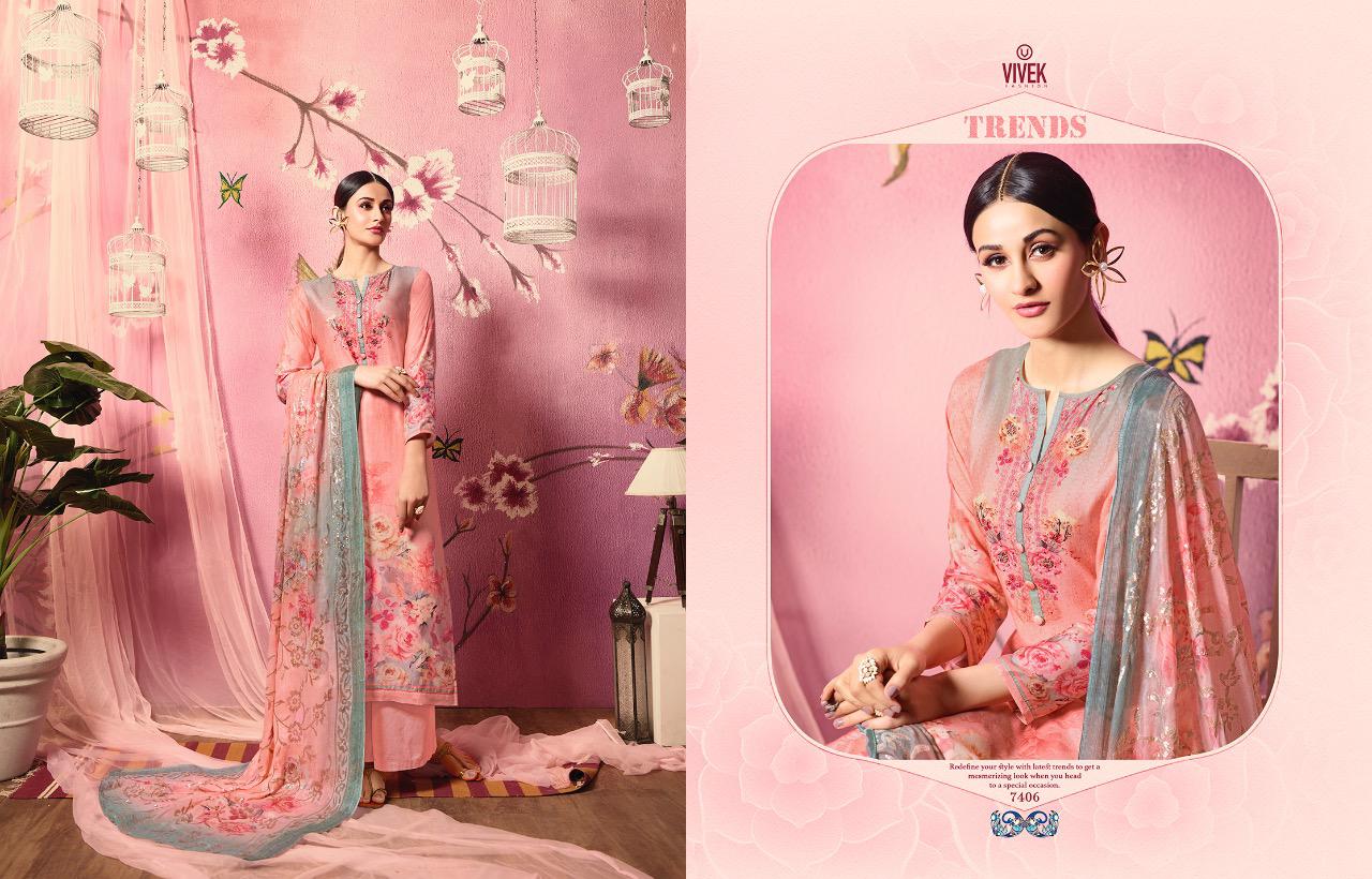 Parina By Vivek Fashion 7401 To 7408 Series Beautiful Suits Stylish Fancy Colorful Casual Wear & Ethnic Wear Collection Pure Muslin Silk Embroidered Dresses At Wholesale Price
