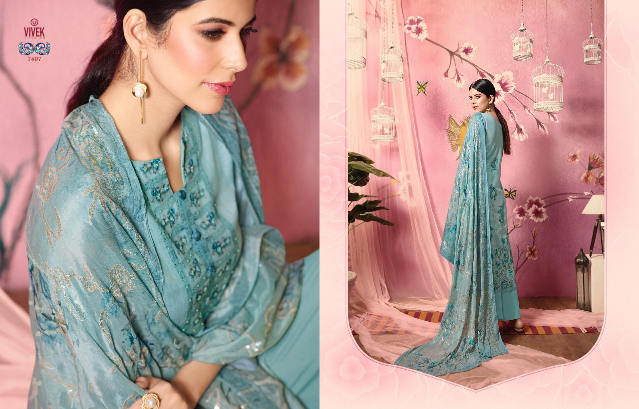 Parina By Vivek Fashion 7401 To 7408 Series Beautiful Suits Stylish Fancy Colorful Casual Wear & Ethnic Wear Collection Pure Muslin Silk Embroidered Dresses At Wholesale Price