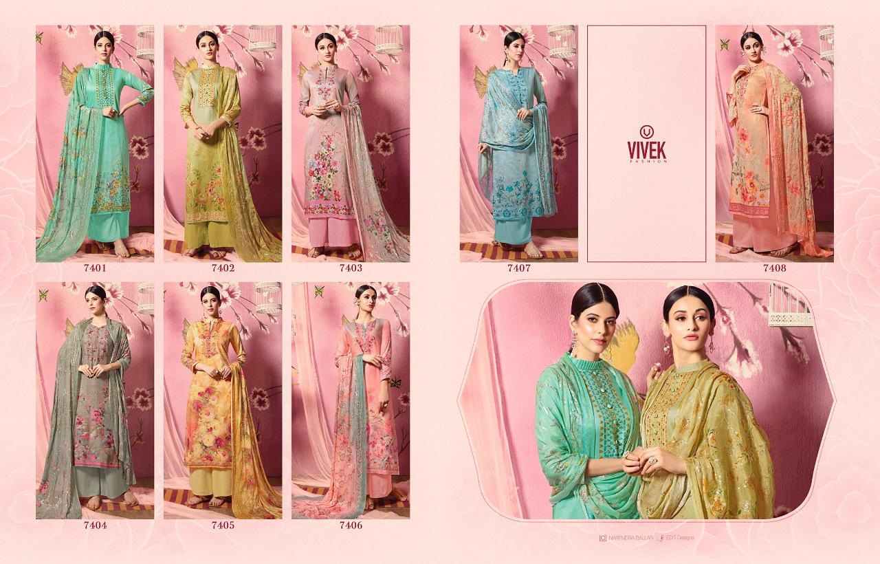 Parina By Vivek Fashion 7401 To 7408 Series Beautiful Suits Stylish Fancy Colorful Casual Wear & Ethnic Wear Collection Pure Muslin Silk Embroidered Dresses At Wholesale Price