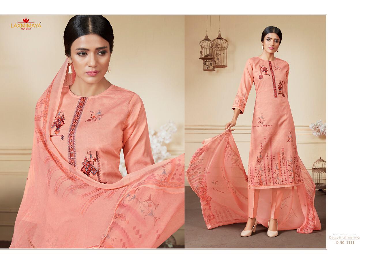 Parnika By Laxmimaya Silk Mills 1111 To 1120 Series Designer Suits Beautiful Stylish Fancy Colorful Party Wear & Occasional Wear Pure Cotton Satin Digital Style Print With Exclusive Neck Embroidery Work Dresses At Wholesale Price