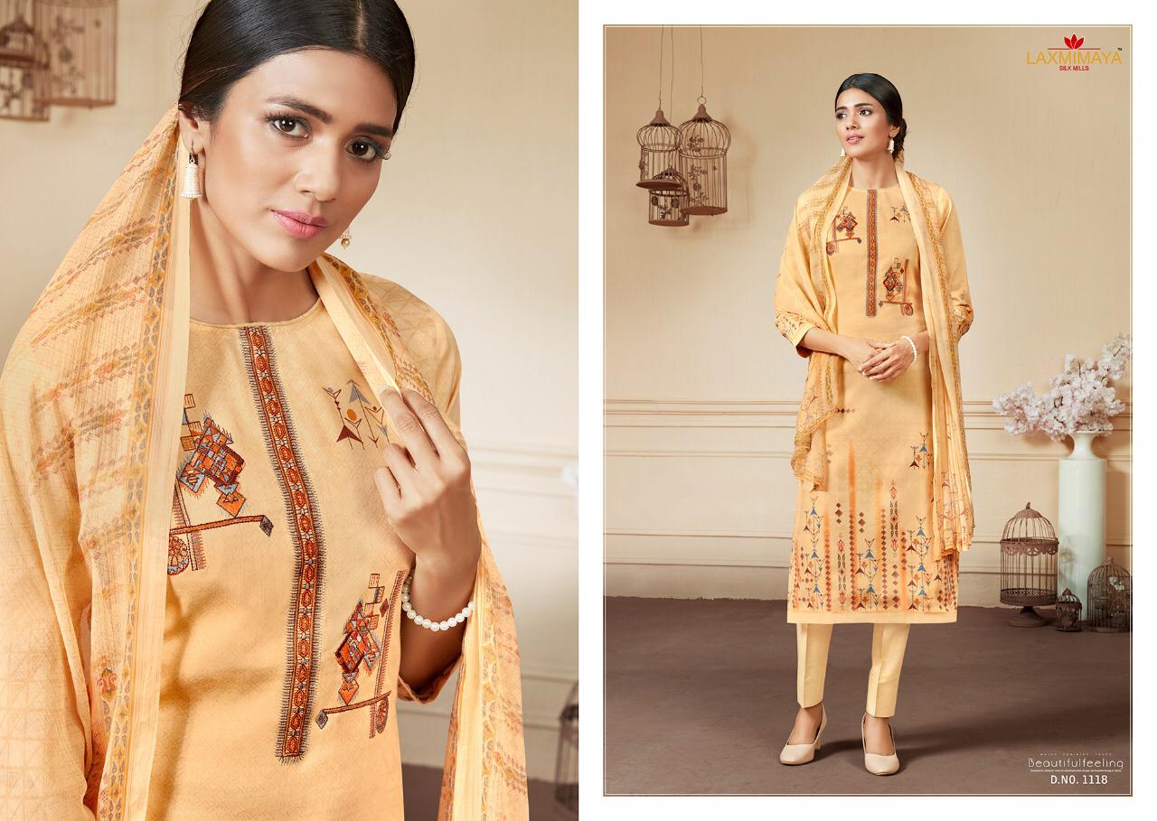 Parnika By Laxmimaya Silk Mills 1111 To 1120 Series Designer Suits Beautiful Stylish Fancy Colorful Party Wear & Occasional Wear Pure Cotton Satin Digital Style Print With Exclusive Neck Embroidery Work Dresses At Wholesale Price