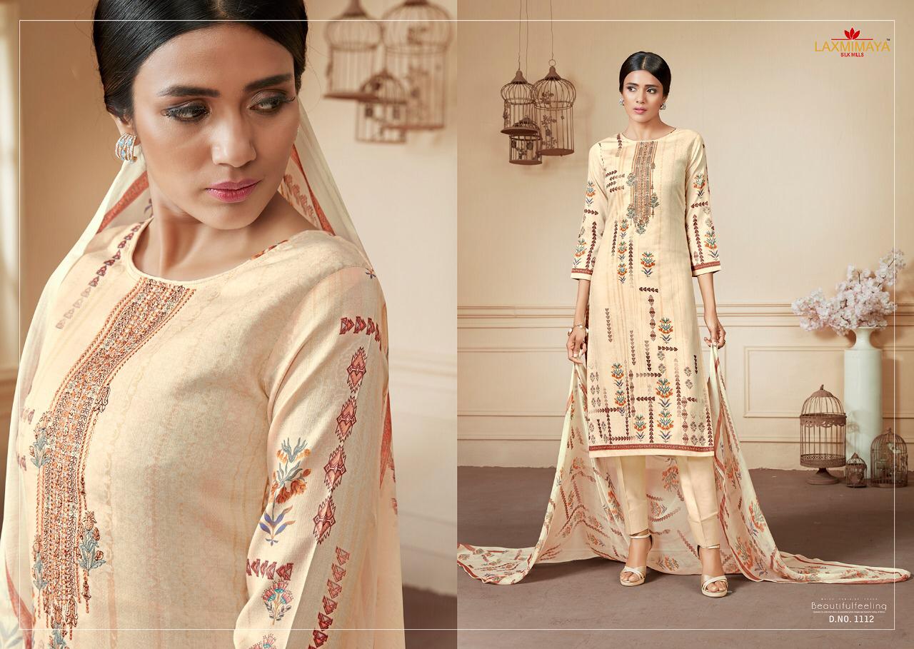Parnika By Laxmimaya Silk Mills 1111 To 1120 Series Designer Suits Beautiful Stylish Fancy Colorful Party Wear & Occasional Wear Pure Cotton Satin Digital Style Print With Exclusive Neck Embroidery Work Dresses At Wholesale Price