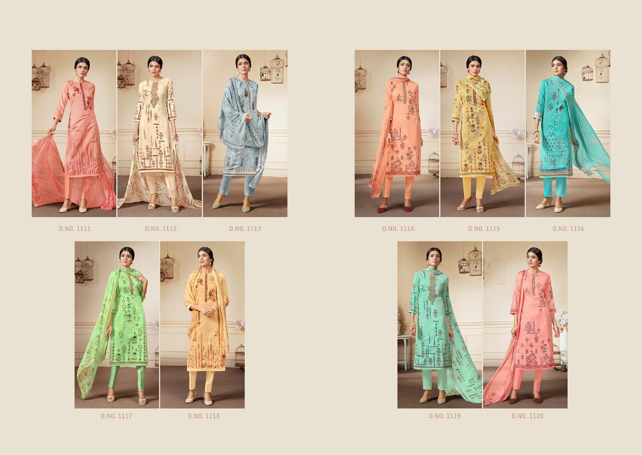 Parnika By Laxmimaya Silk Mills 1111 To 1120 Series Designer Suits Beautiful Stylish Fancy Colorful Party Wear & Occasional Wear Pure Cotton Satin Digital Style Print With Exclusive Neck Embroidery Work Dresses At Wholesale Price