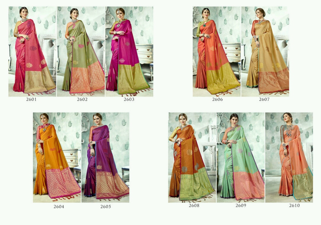 Parnika Silk By Vaamika Fashion 2601 To 2610 Series Designer Beautiful Wedding Collection Colorful Fancy Party Wear & Occasional Wear Silk Sarees At Wholesale Price