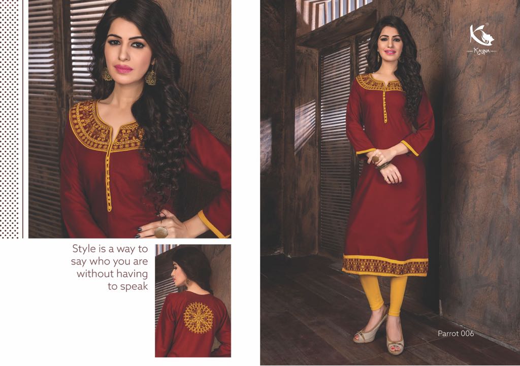 Parrot By Kayna 001 To 010 Series Beautiful Stylish Fancy Colorful Casual Wear & Ethnic Wear Rayon Printed Kurtis At Wholesale Price