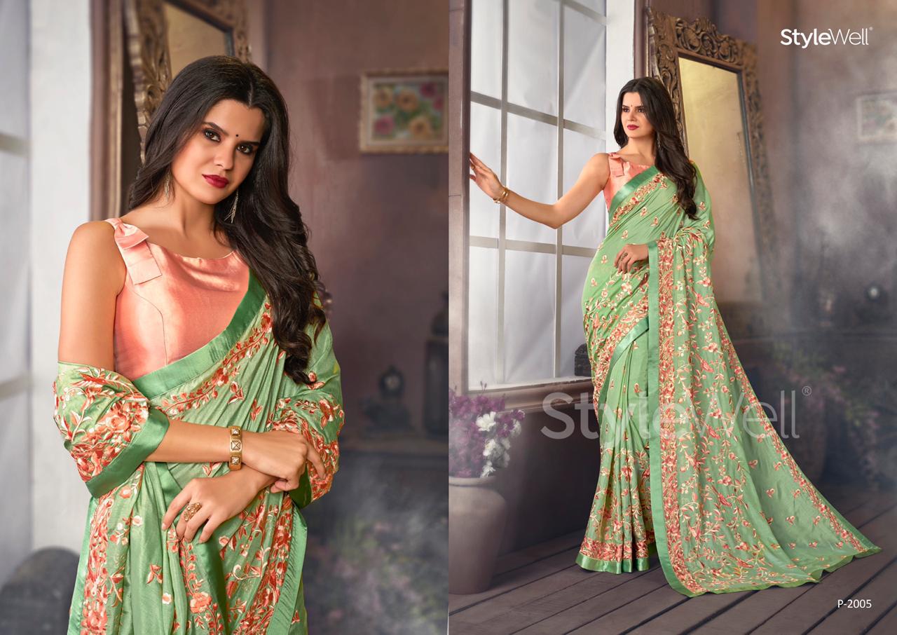 Parsi Saree By Stylewell 2001 To 2008 Series Indian Traditional Wear Collection Beautiful Stylish Fancy Colorful Party Wear & Occasional Wear Heritage Satin Digital Printed Sarees At Wholesale Price