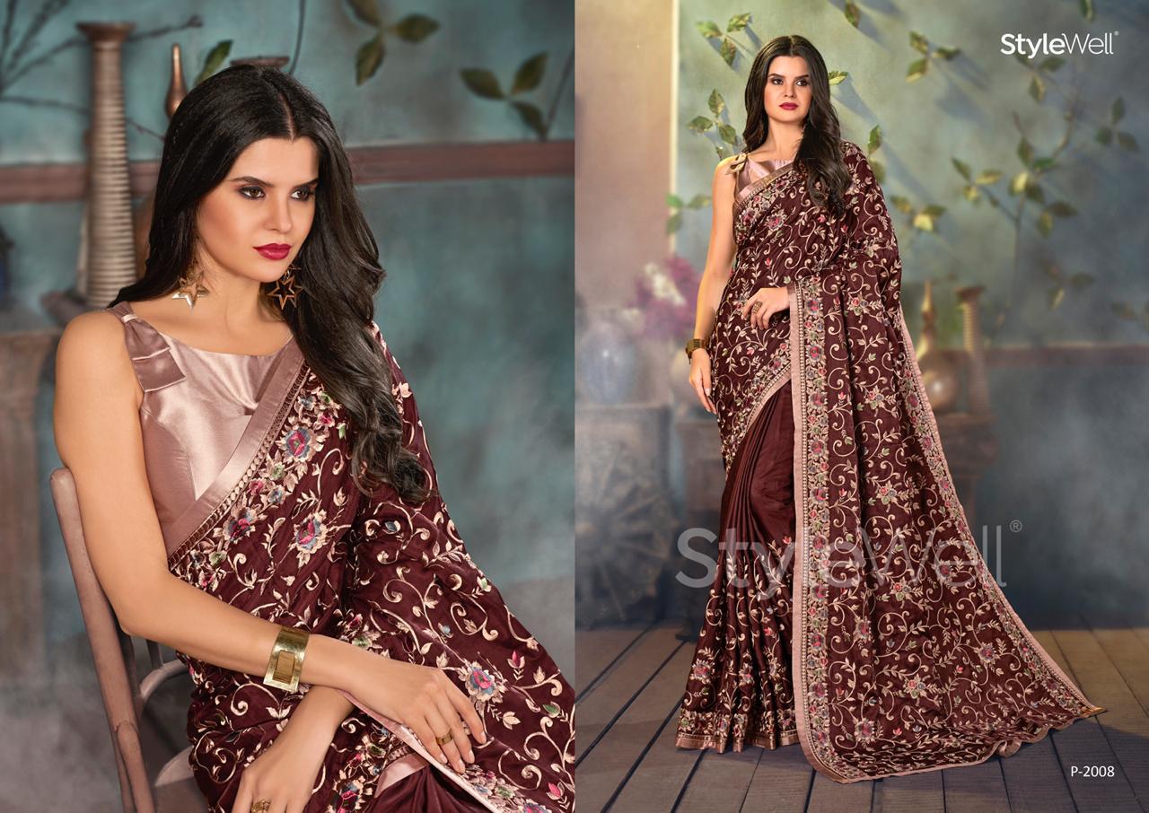 Parsi Saree By Stylewell 2001 To 2008 Series Indian Traditional Wear Collection Beautiful Stylish Fancy Colorful Party Wear & Occasional Wear Heritage Satin Digital Printed Sarees At Wholesale Price