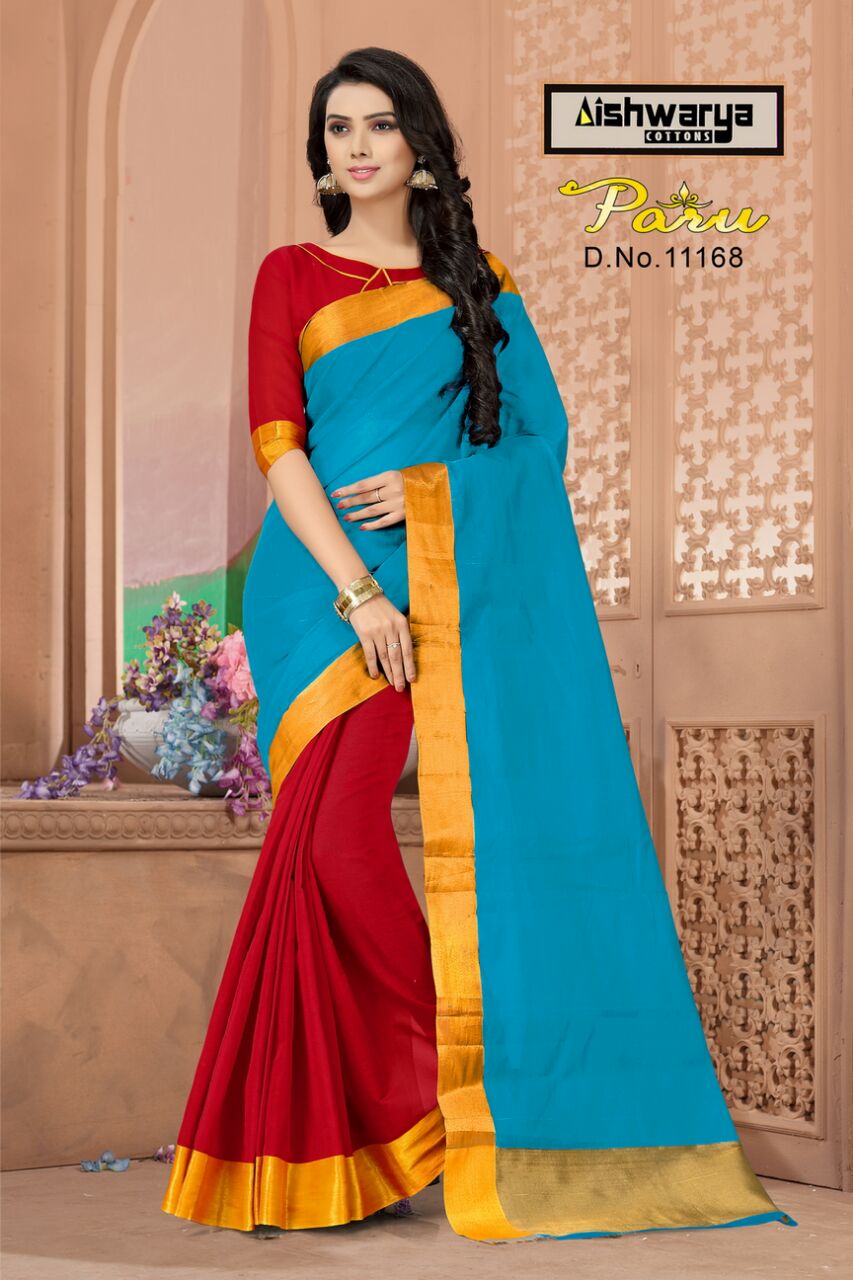 Paru By Aishwarya 11168 To 11175 Series Beautiful Colorful Fancy Stylish Party Wear & Occasional Wear Pure Cotton Sarees At Wholesale Price