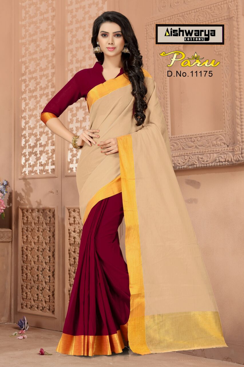 Paru By Aishwarya 11168 To 11175 Series Beautiful Colorful Fancy Stylish Party Wear & Occasional Wear Pure Cotton Sarees At Wholesale Price