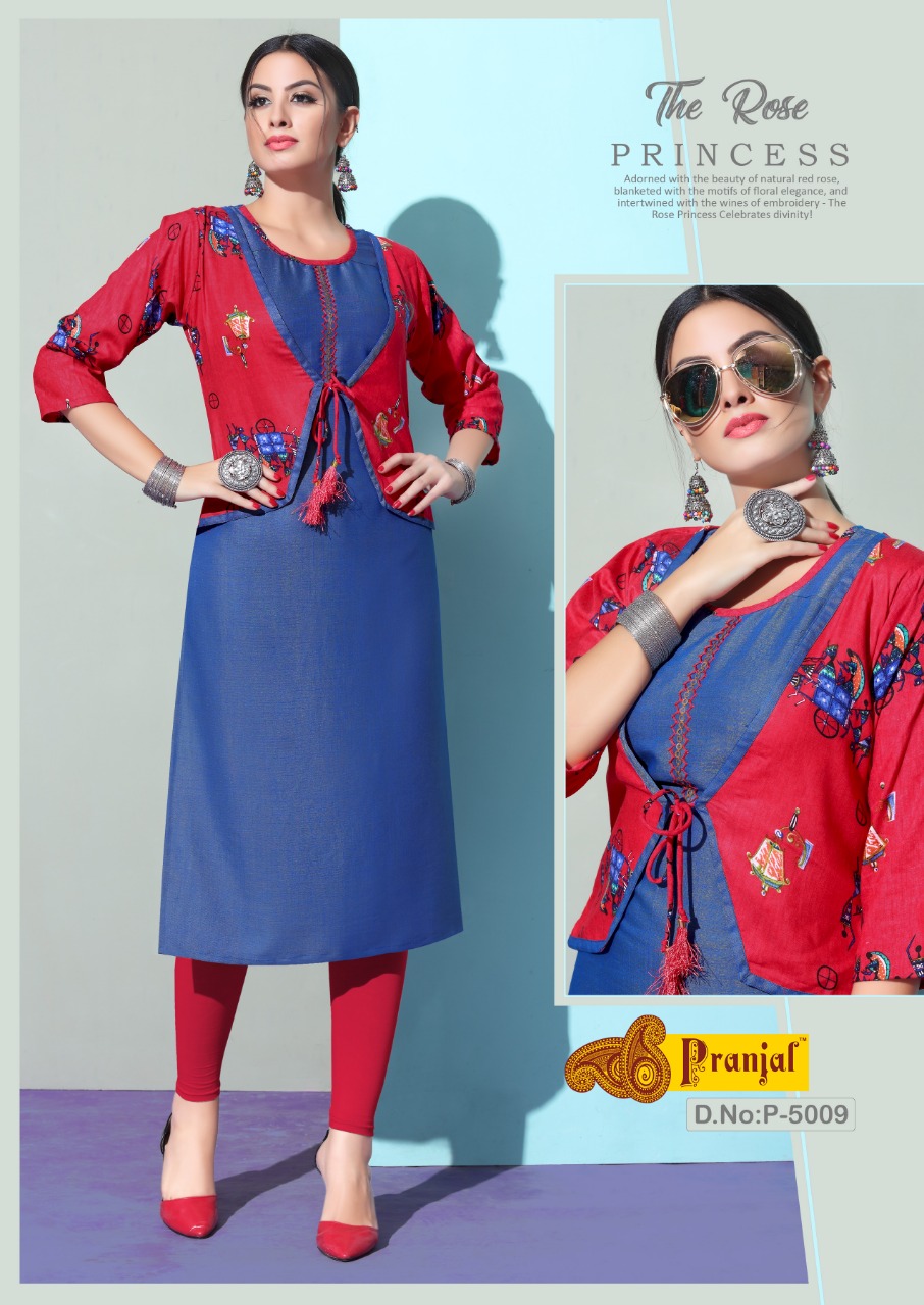 Passion Vol-5 By Pranjal 5001 To 5009 Series Beautiful Colorful Stylish Fancy Casual Wear & Ethnic Wear & Ready To Wear Rayon Slub Printed Kurtis At Wholesale Price