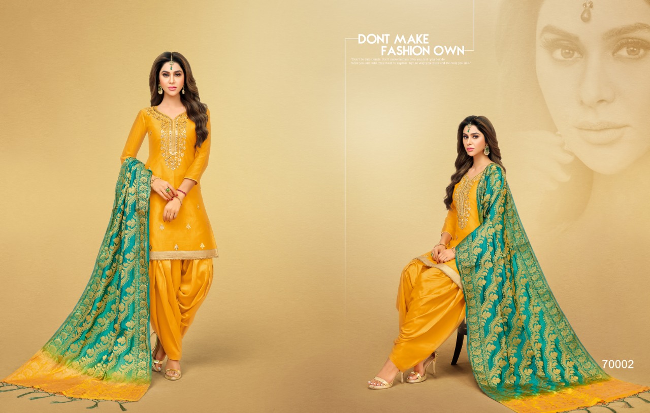 Patiala Phillauri By Niharika Fashion 70002 To 70007 Series Designer Patiyala Suits Collection Beautiful Stylish Fancy Colorful Party Wear & Occasional Wear Heavy Jam Silk Embroidered Dresses At Wholesale Price