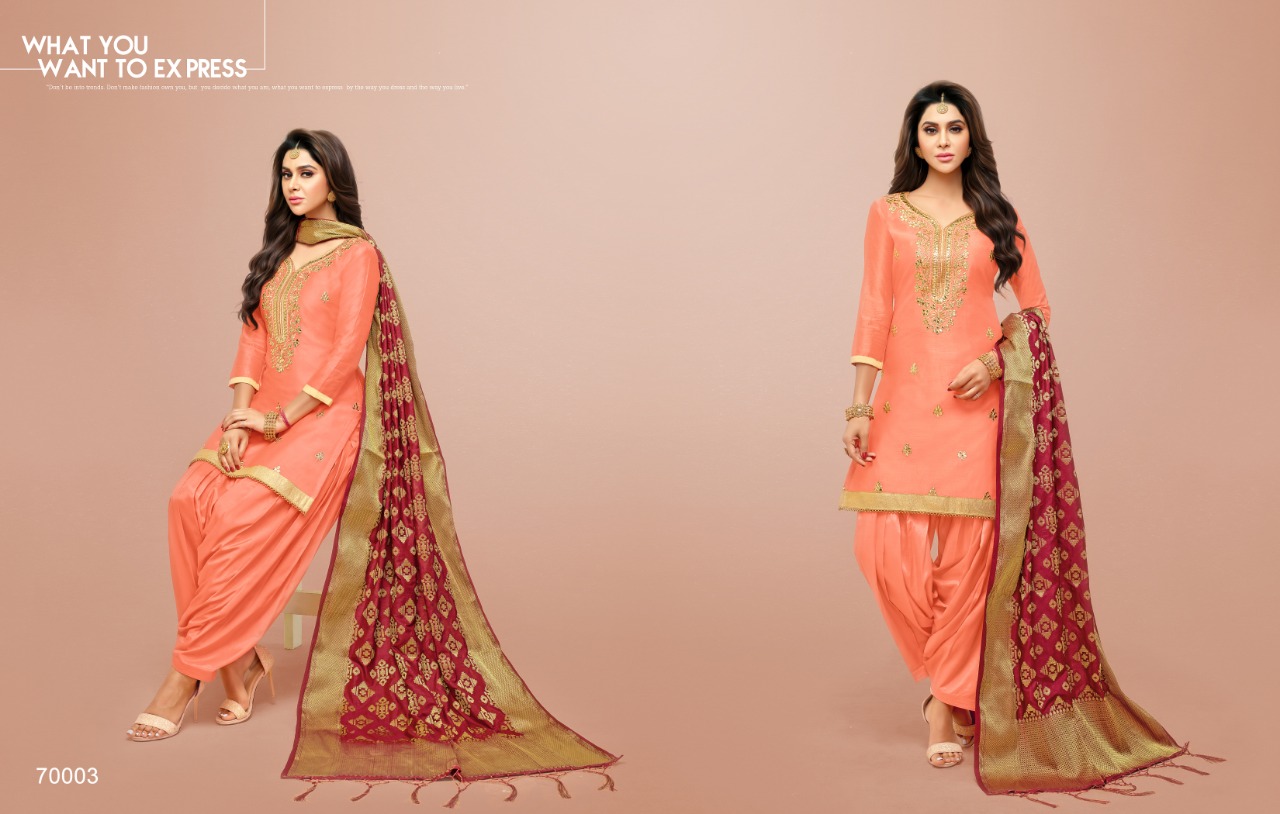 Patiala Phillauri By Niharika Fashion 70002 To 70007 Series Designer Patiyala Suits Collection Beautiful Stylish Fancy Colorful Party Wear & Occasional Wear Heavy Jam Silk Embroidered Dresses At Wholesale Price