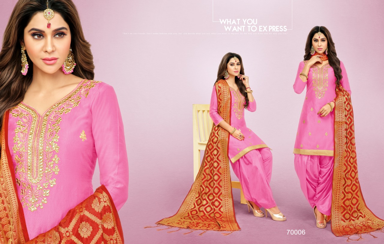 Patiala Phillauri By Niharika Fashion 70002 To 70007 Series Designer Patiyala Suits Collection Beautiful Stylish Fancy Colorful Party Wear & Occasional Wear Heavy Jam Silk Embroidered Dresses At Wholesale Price