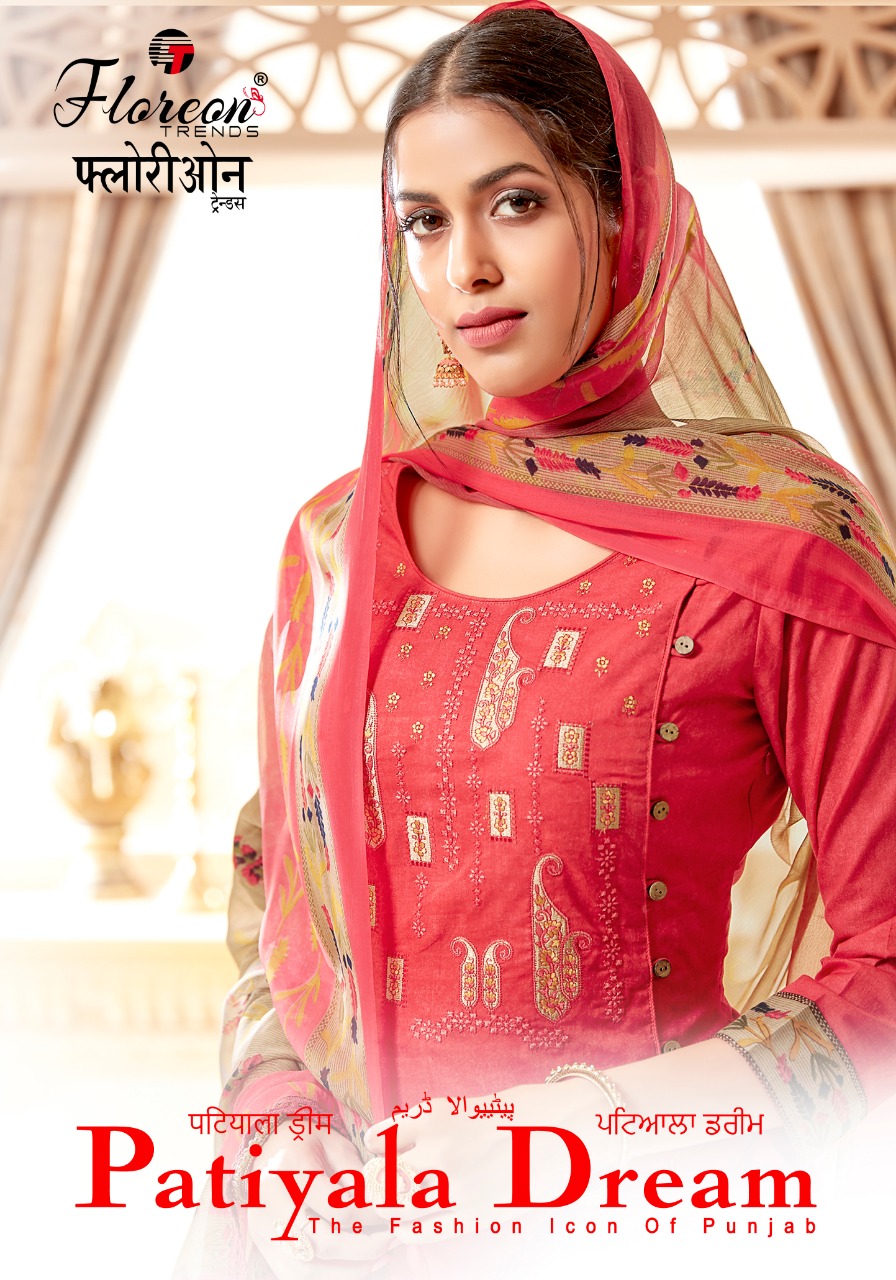 Patiyala Dream By Floreon Trends 1001 To 1010 Series Beautiful Suits Stylish Fancy Colorful Casual Wear & Ethnic Wear Cambric Cotton Printed With Embroidery Dresses At Wholesale Price