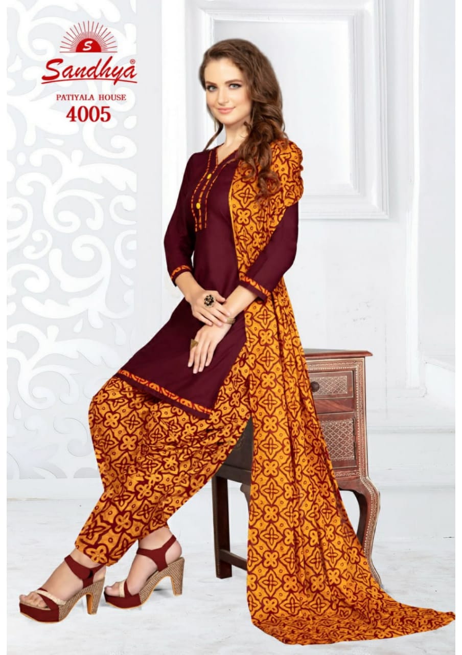 Patiyala House Vol-4 By Sandhya 4001 To 4015 Series Designer Patiyala Suits Collection Beautiful Stylish Fancy Colorful Party Wear & Ethnic Wear Pure Cotton Printed Dresses At Wholesale Price