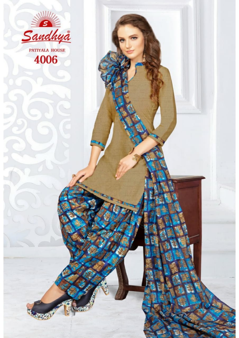 Patiyala House Vol-4 By Sandhya 4001 To 4015 Series Designer Patiyala Suits Collection Beautiful Stylish Fancy Colorful Party Wear & Ethnic Wear Pure Cotton Printed Dresses At Wholesale Price