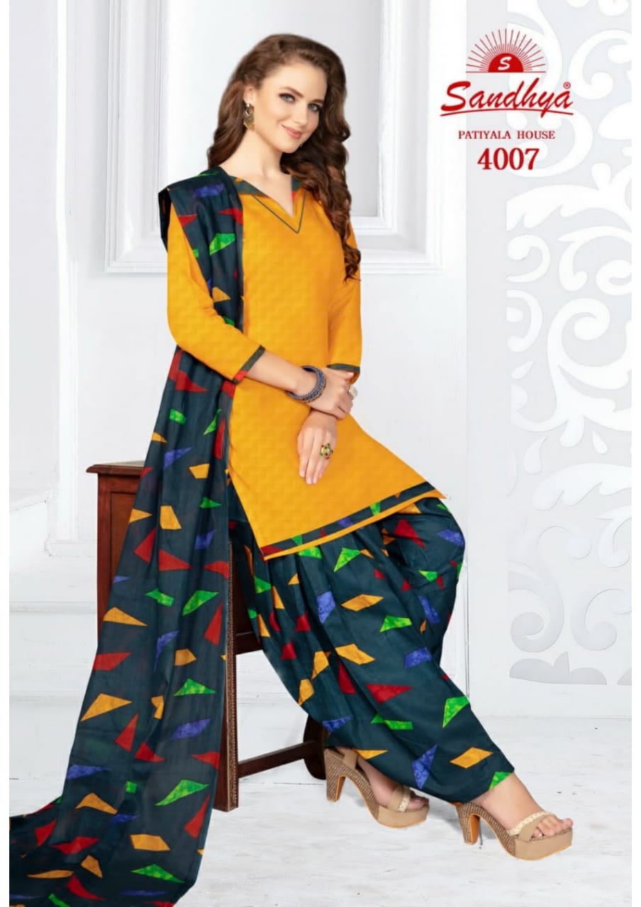 Patiyala House Vol-4 By Sandhya 4001 To 4015 Series Designer Patiyala Suits Collection Beautiful Stylish Fancy Colorful Party Wear & Ethnic Wear Pure Cotton Printed Dresses At Wholesale Price