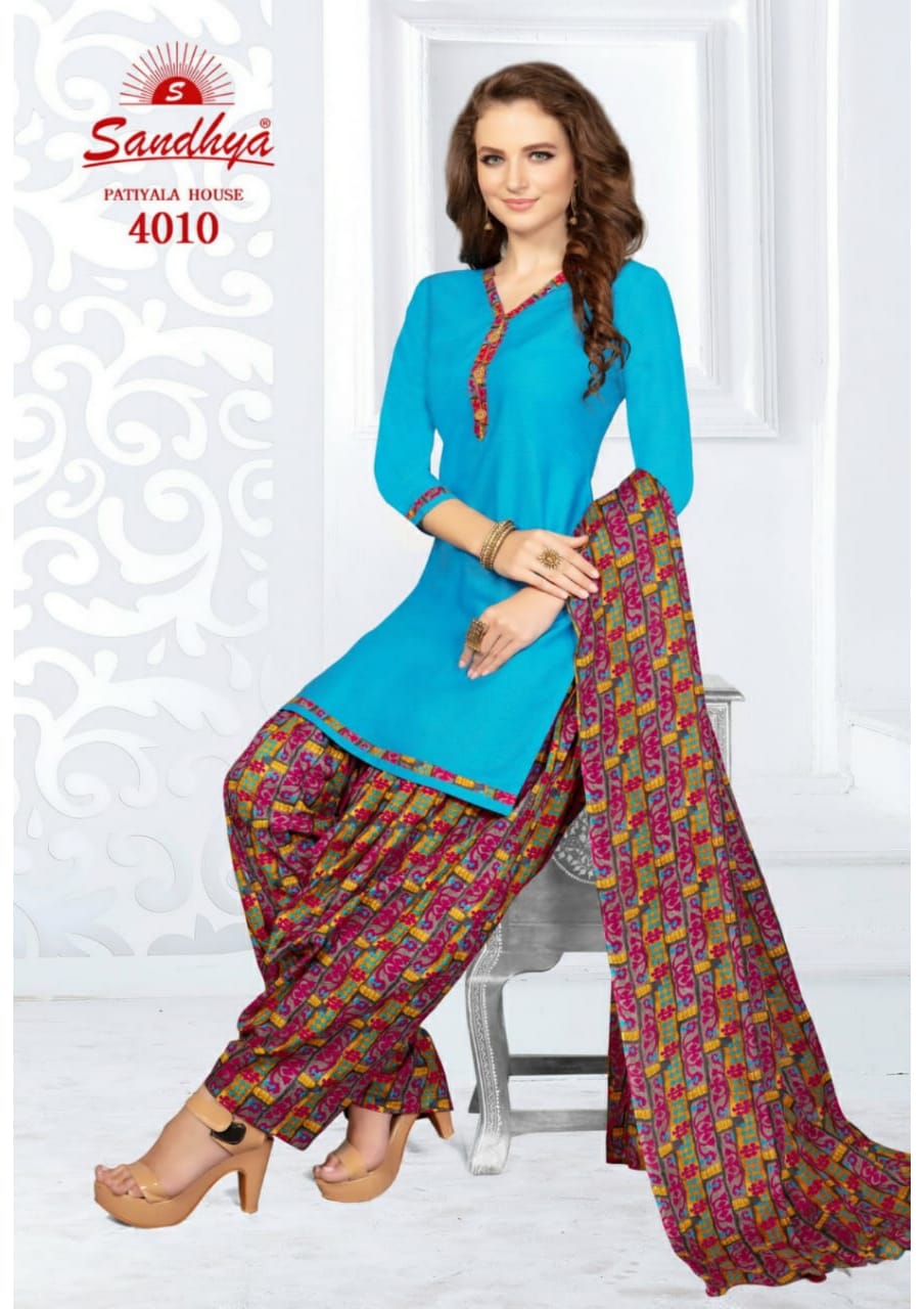 Patiyala House Vol-4 By Sandhya 4001 To 4015 Series Designer Patiyala Suits Collection Beautiful Stylish Fancy Colorful Party Wear & Ethnic Wear Pure Cotton Printed Dresses At Wholesale Price