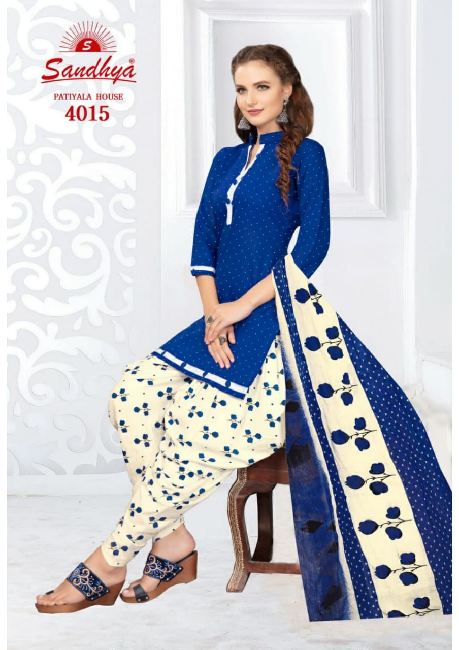 Patiyala House Vol-4 By Sandhya 4001 To 4015 Series Designer Patiyala Suits Collection Beautiful Stylish Fancy Colorful Party Wear & Ethnic Wear Pure Cotton Printed Dresses At Wholesale Price