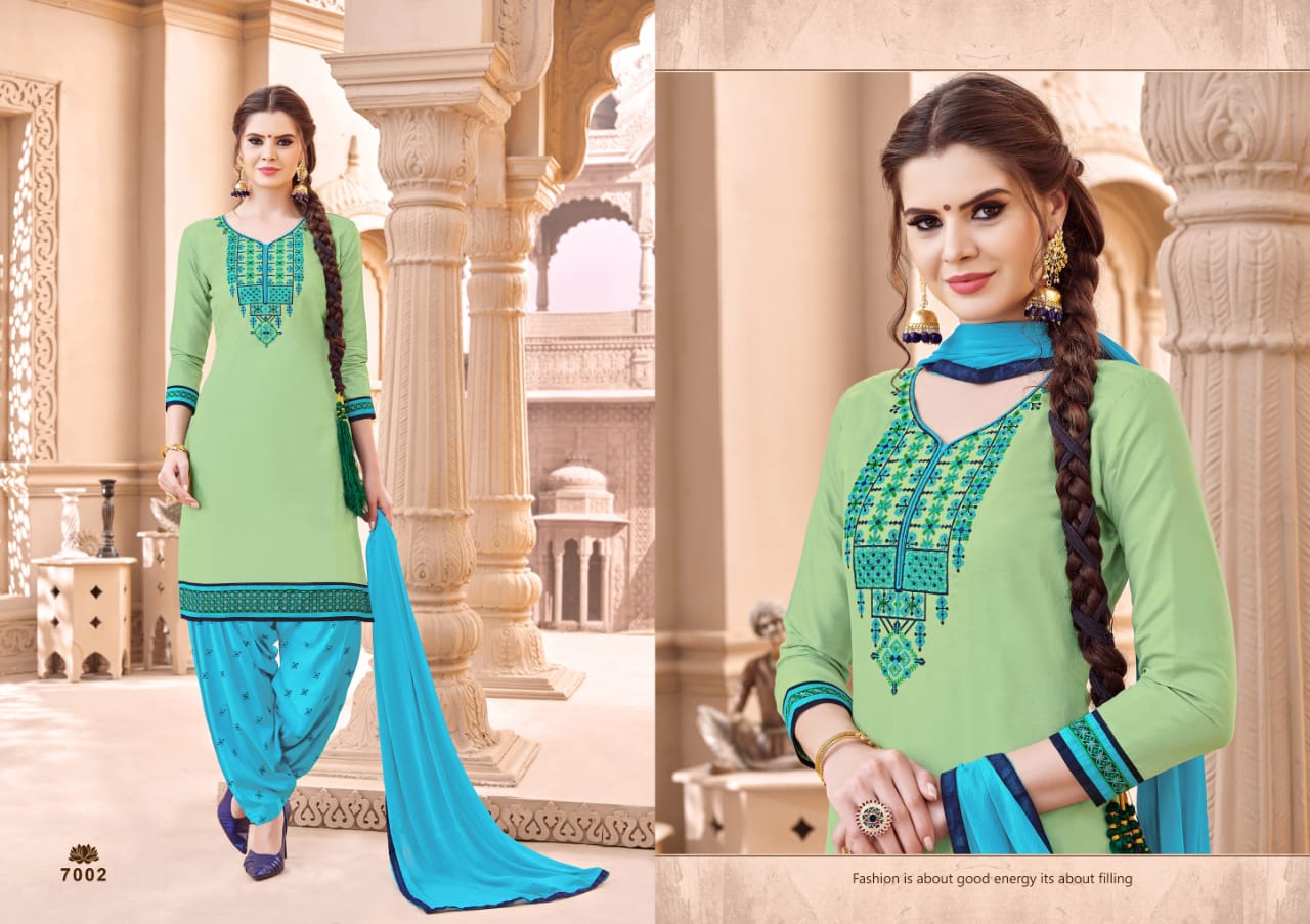 Patiyala Silk By Shri Mahavir Fashion 7001 To 7012 Series Beautiful Patiyala Suits Colorful Stylish Fancy Casual Wear & Ethnic Wear Glace Cotton Embroidered Dresses At Wholesale Price