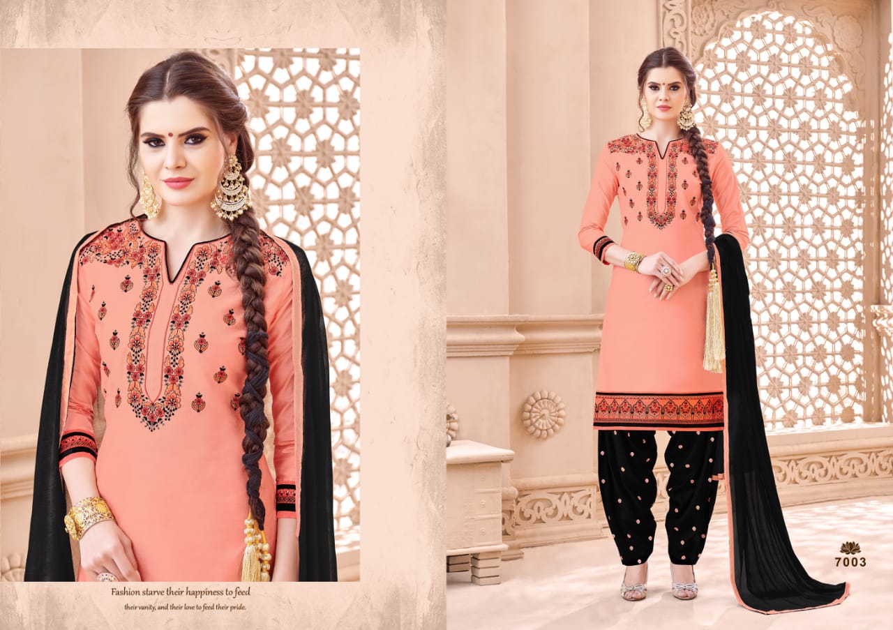 Patiyala Silk By Shri Mahavir Fashion 7001 To 7012 Series Beautiful Patiyala Suits Colorful Stylish Fancy Casual Wear & Ethnic Wear Glace Cotton Embroidered Dresses At Wholesale Price