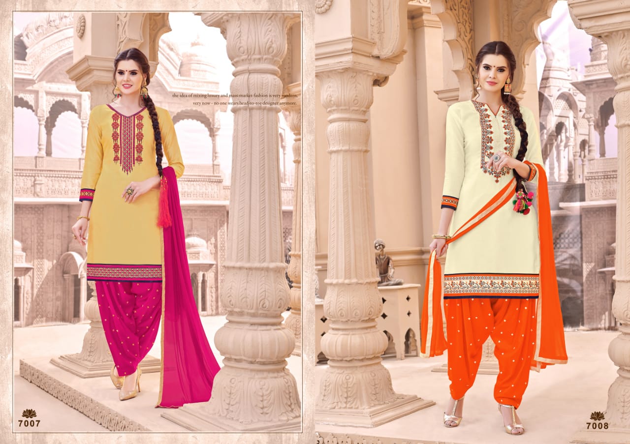 Patiyala Silk By Shri Mahavir Fashion 7001 To 7012 Series Beautiful Patiyala Suits Colorful Stylish Fancy Casual Wear & Ethnic Wear Glace Cotton Embroidered Dresses At Wholesale Price