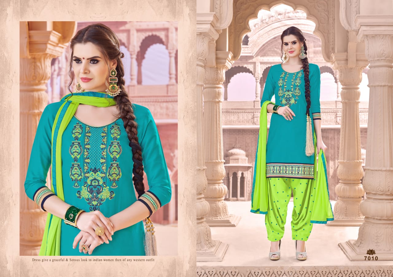 Patiyala Silk By Shri Mahavir Fashion 7001 To 7012 Series Beautiful Patiyala Suits Colorful Stylish Fancy Casual Wear & Ethnic Wear Glace Cotton Embroidered Dresses At Wholesale Price