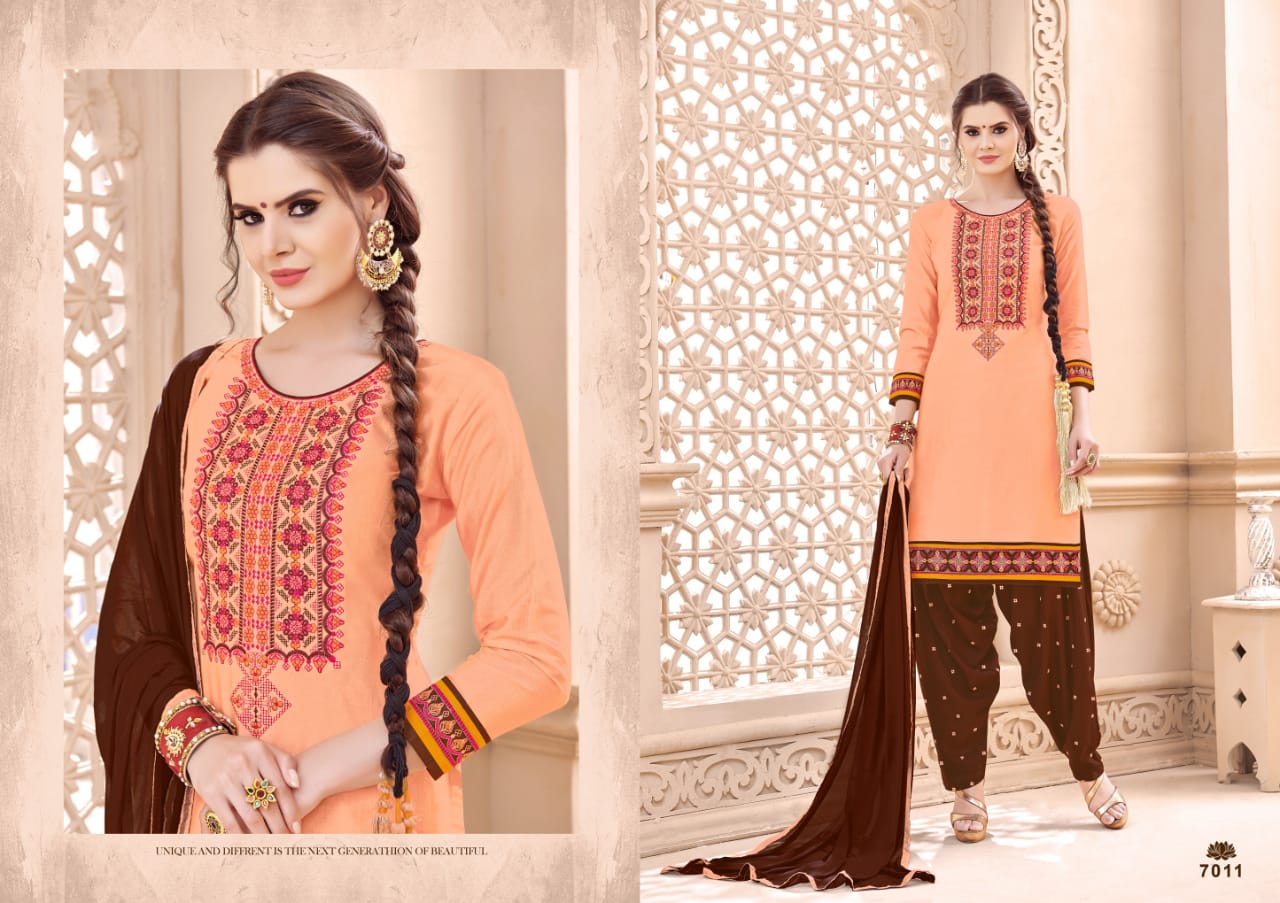 Patiyala Silk By Shri Mahavir Fashion 7001 To 7012 Series Beautiful Patiyala Suits Colorful Stylish Fancy Casual Wear & Ethnic Wear Glace Cotton Embroidered Dresses At Wholesale Price
