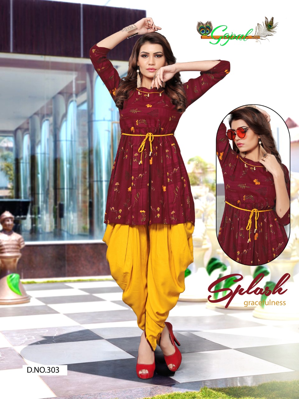 Patola Vol-3 By Gopal 301 To 308 Series Beautiful Colorful Stylish Fancy Casual Wear & Ethnic Wear & Ready To Wear Pure Rayon Printed Kurtis & Dhotis At Wholesale Price