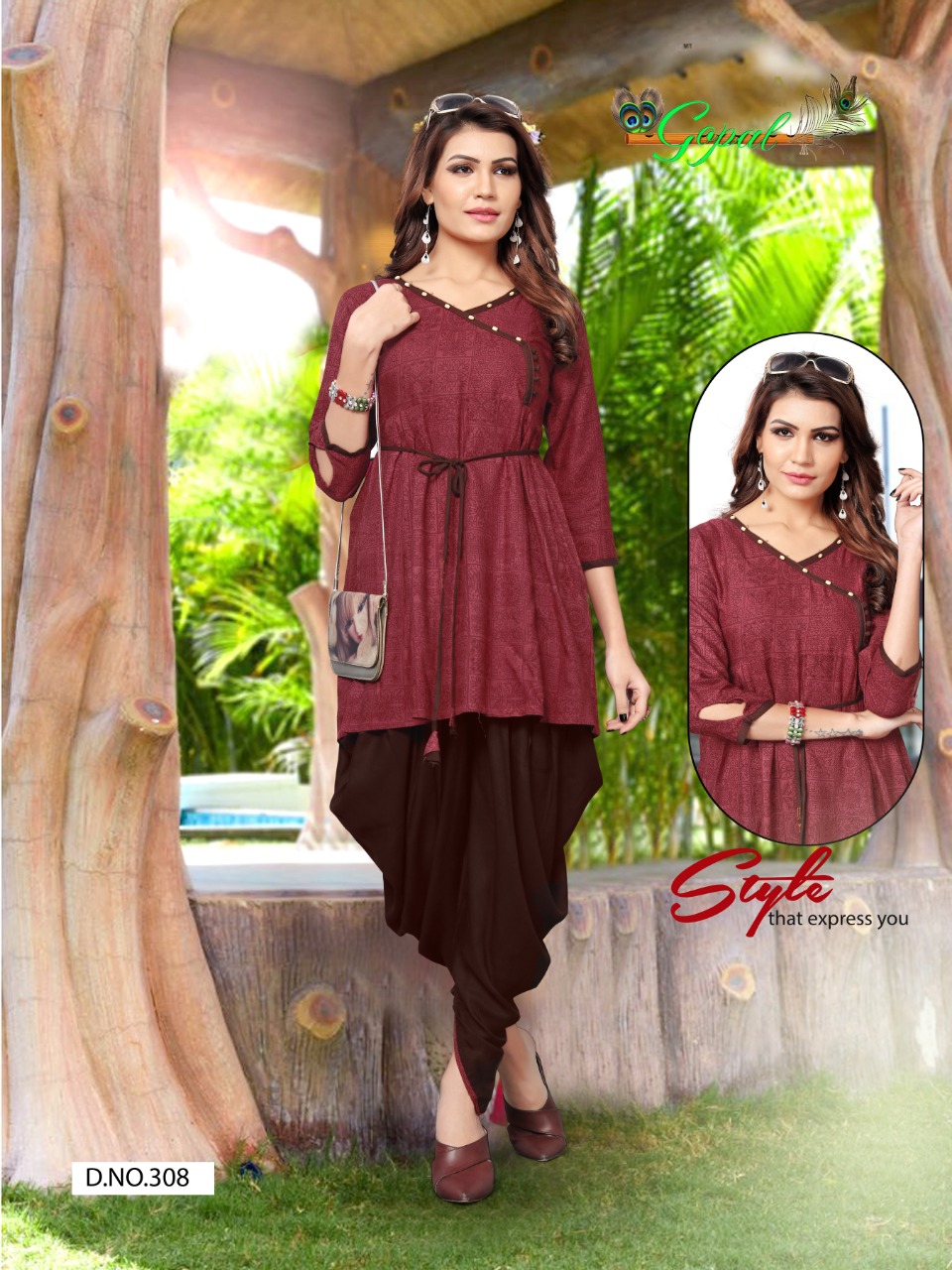 Patola Vol-3 By Gopal 301 To 308 Series Beautiful Colorful Stylish Fancy Casual Wear & Ethnic Wear & Ready To Wear Pure Rayon Printed Kurtis & Dhotis At Wholesale Price