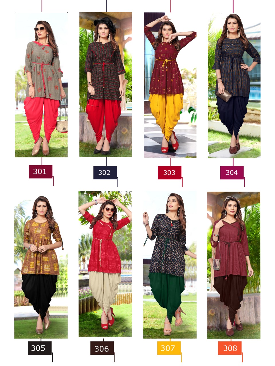 Patola Vol-3 By Gopal 301 To 308 Series Beautiful Colorful Stylish Fancy Casual Wear & Ethnic Wear & Ready To Wear Pure Rayon Printed Kurtis & Dhotis At Wholesale Price