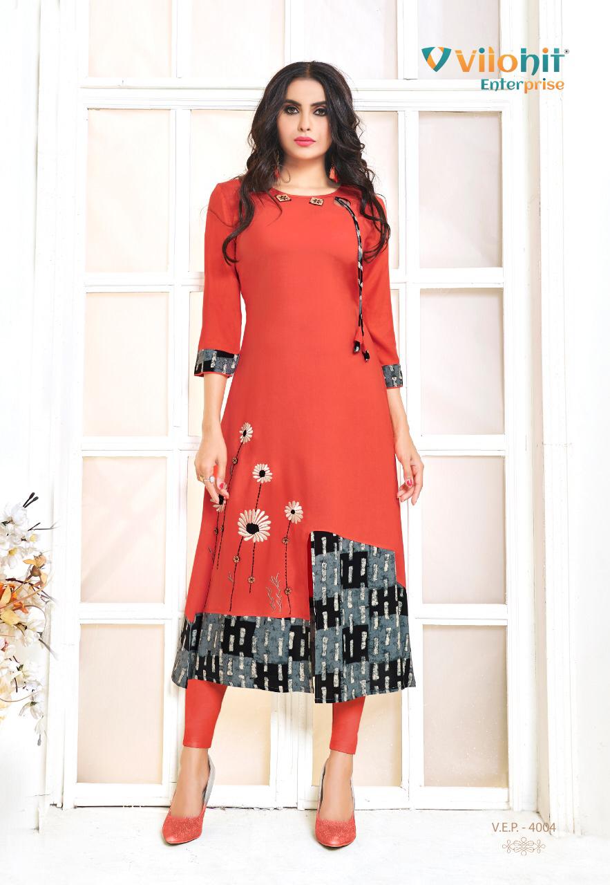 Payal Vol-4 By Vilohit Enterprise 4001 To 4007 Series Indian Traditional Wear Collection Beautiful Stylish Fancy Colorful Party Wear & Occasional Wear Heavy Rayon Printed Kurtis At Wholesale Price