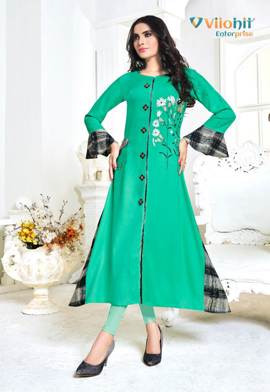 Payal Vol-4 By Vilohit Enterprise 4001 To 4007 Series Indian Traditional Wear Collection Beautiful Stylish Fancy Colorful Party Wear & Occasional Wear Heavy Rayon Printed Kurtis At Wholesale Price