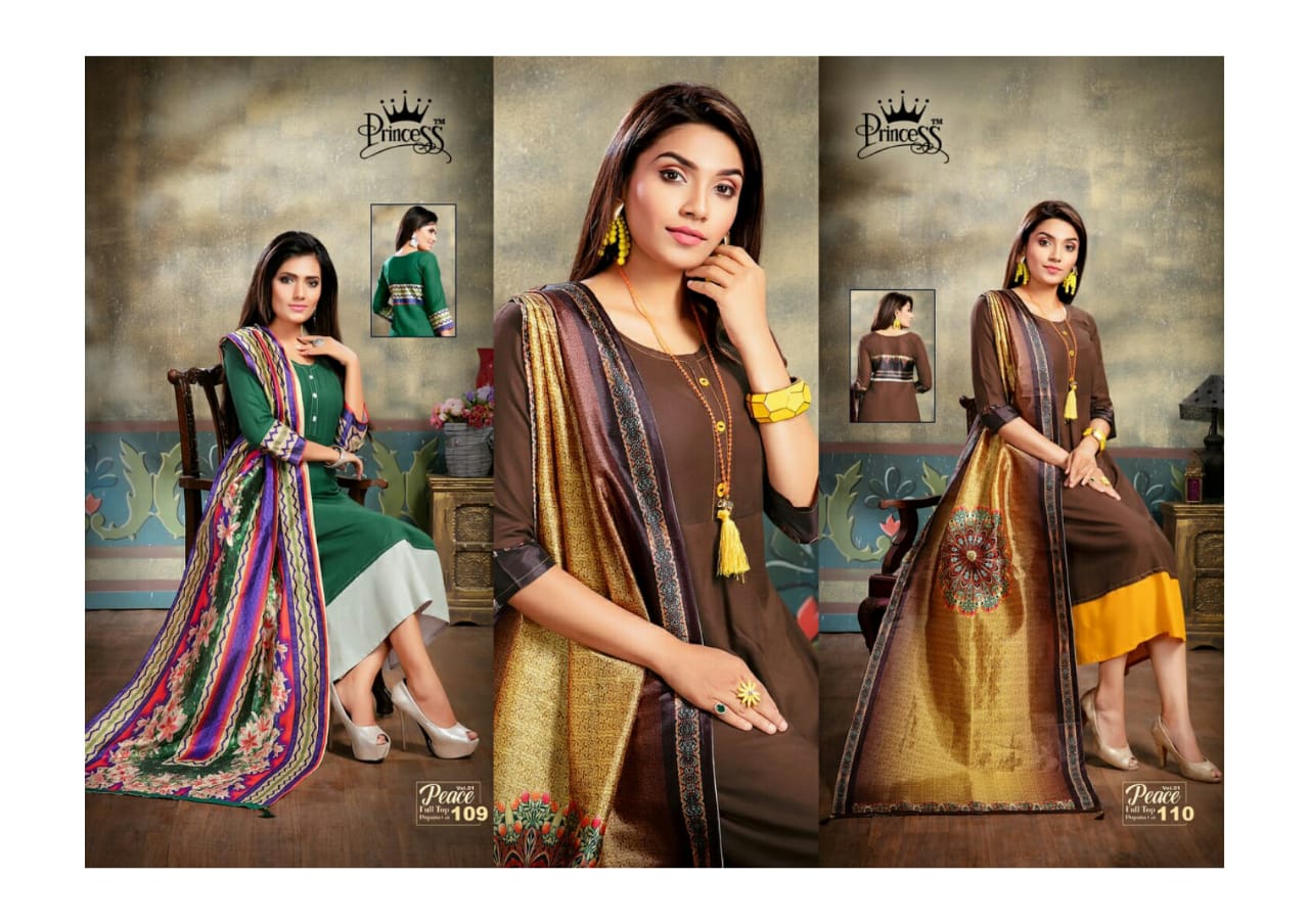 Peace By Princess 1001 To 1012 Series Beautiful Colorful Stylish Fancy Casual Wear & Ethnic Wear & Ready To Wear Heavy Rayon Slub Kurtis With Dupatta At Wholesale Price