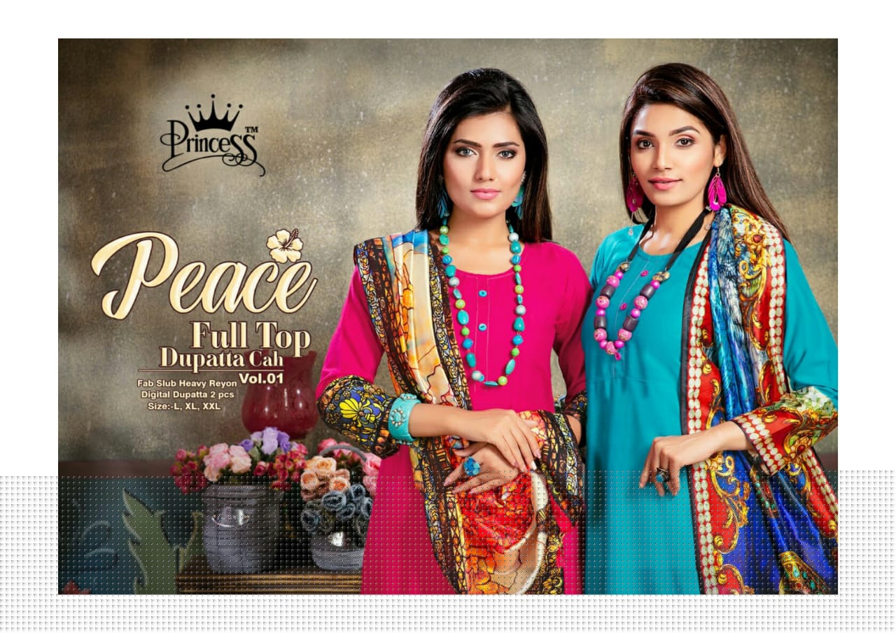 Peace By Princess 1001 To 1012 Series Beautiful Colorful Stylish Fancy Casual Wear & Ethnic Wear & Ready To Wear Heavy Rayon Slub Kurtis With Dupatta At Wholesale Price