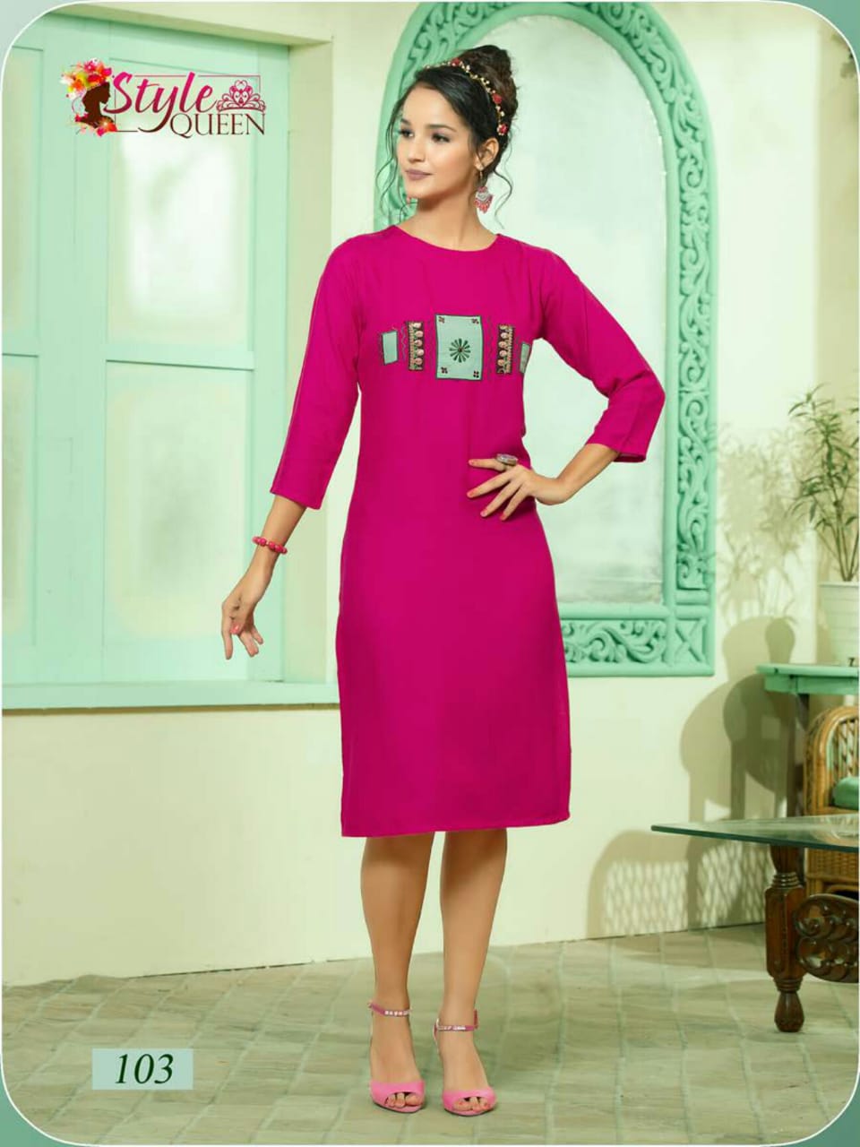 Peacee By Style Queen 101 To 108 Series Beautiful Stylish Colorful Fancy Party Wear & Ethnic Wear & Ready To Wear Heavy Rayon Printed Kurtis At Wholesale Price