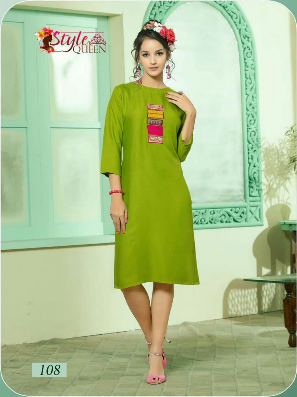 Peacee By Style Queen 101 To 108 Series Beautiful Stylish Colorful Fancy Party Wear & Ethnic Wear & Ready To Wear Heavy Rayon Printed Kurtis At Wholesale Price