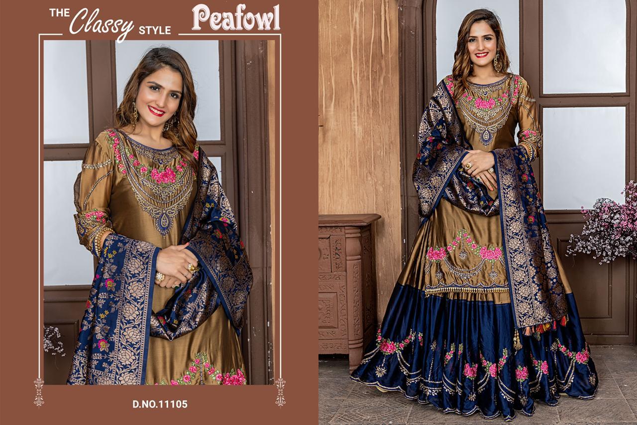 Peafowl Vol-33 By Peafowl 11101 To 11106 Series Designer Sharara Suits Collection Beautiful Stylish Fancy Colorful Party Wear & Occasional Wear Zorba/ Malai Satin / Rangoli Dresses At Wholesale Price