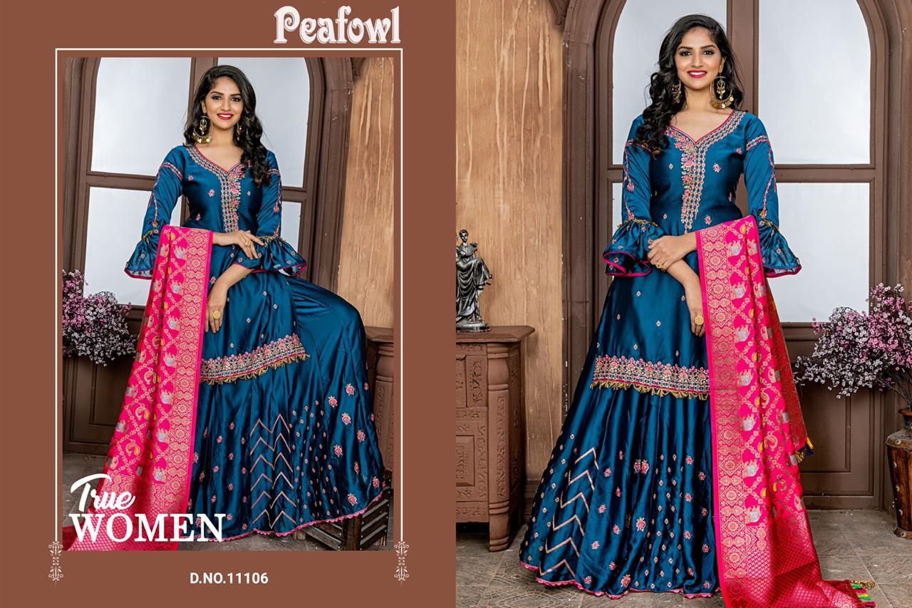 Peafowl Vol-33 By Peafowl 11101 To 11106 Series Designer Sharara Suits Collection Beautiful Stylish Fancy Colorful Party Wear & Occasional Wear Zorba/ Malai Satin / Rangoli Dresses At Wholesale Price
