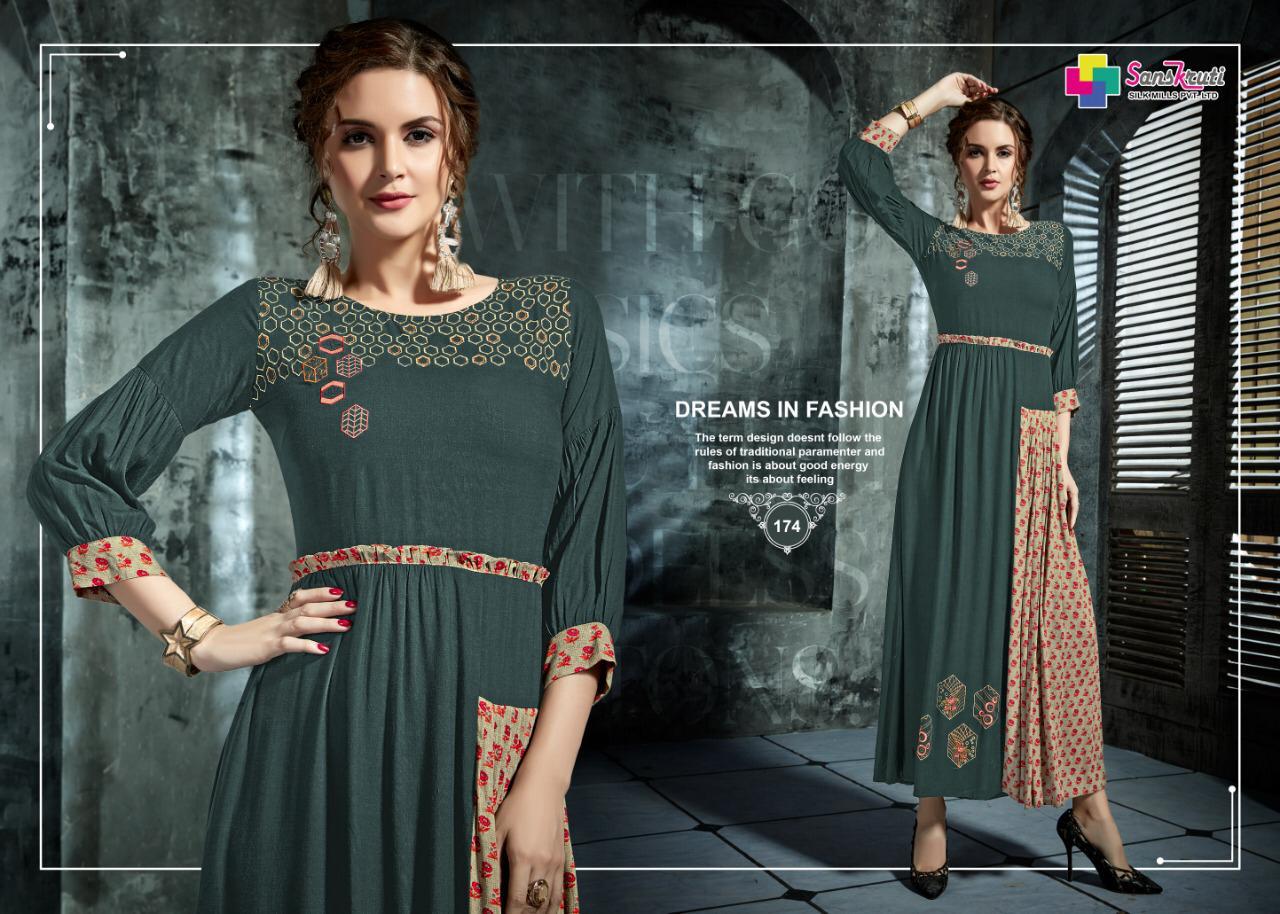 Pehel By Sanskruti Silk Mill 174 To 179 Series Beautiful Colorful Stylish Fancy Casual Wear & Ethnic Wear & Ready To Wear Rayon Slub Like Embroidered Kurtis At Wholesale Price