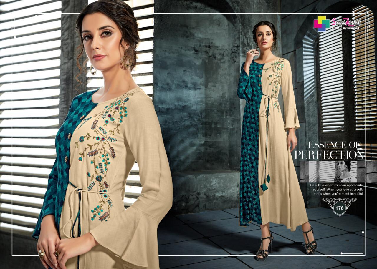 Pehel By Sanskruti Silk Mill 174 To 179 Series Beautiful Colorful Stylish Fancy Casual Wear & Ethnic Wear & Ready To Wear Rayon Slub Like Embroidered Kurtis At Wholesale Price