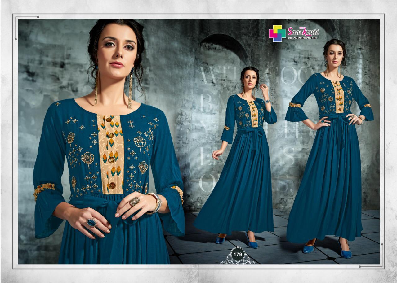 Pehel By Sanskruti Silk Mill 174 To 179 Series Beautiful Colorful Stylish Fancy Casual Wear & Ethnic Wear & Ready To Wear Rayon Slub Like Embroidered Kurtis At Wholesale Price