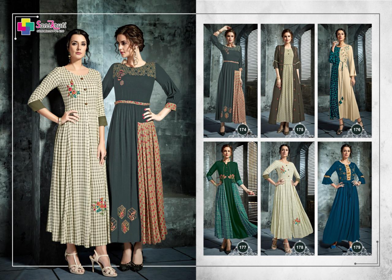 Pehel By Sanskruti Silk Mill 174 To 179 Series Beautiful Colorful Stylish Fancy Casual Wear & Ethnic Wear & Ready To Wear Rayon Slub Like Embroidered Kurtis At Wholesale Price