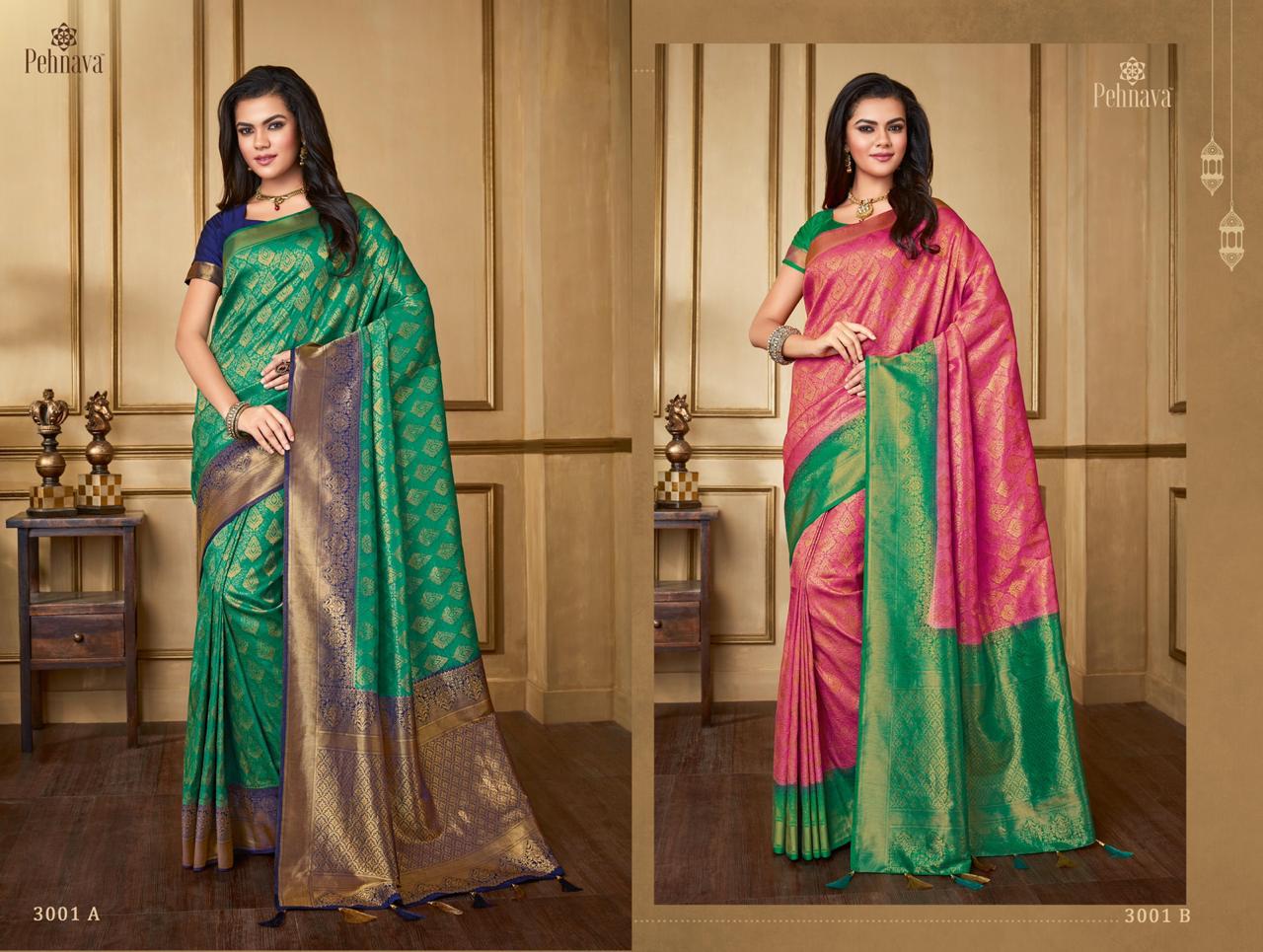Pehnava 3000 Series By Pehnava 3001-a To 3006-b Series Indian Traditional Wear Collection Beautiful Stylish Fancy Colorful Party Wear & Occasional Wear Silk Sarees At Wholesale Price