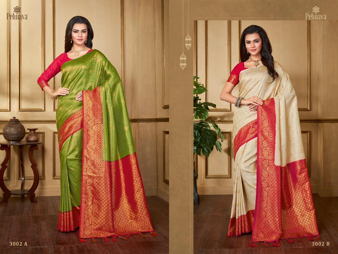 Pehnava 3000 Series By Pehnava 3001-a To 3006-b Series Indian Traditional Wear Collection Beautiful Stylish Fancy Colorful Party Wear & Occasional Wear Silk Sarees At Wholesale Price