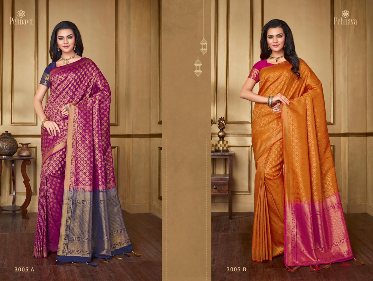Pehnava 3000 Series By Pehnava 3001-a To 3006-b Series Indian Traditional Wear Collection Beautiful Stylish Fancy Colorful Party Wear & Occasional Wear Silk Sarees At Wholesale Price