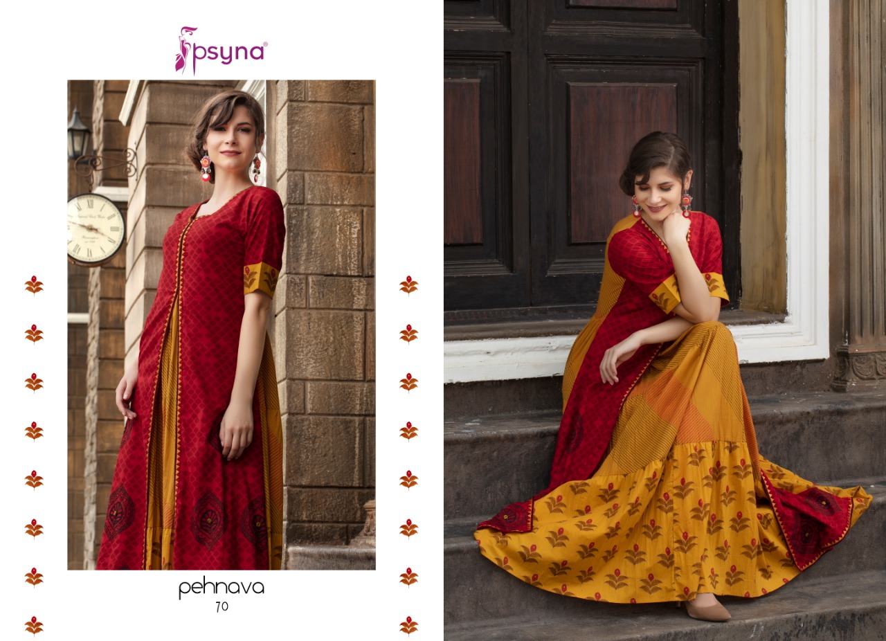 Pehnava Vol-7 By Psyna 70 To 76 Series Beautiful Colorful Stylish Fancy Casual Wear & Ethnic Wear & Ready To Wear Rayon & Cotton Printed Kurtis At Wholesale Price