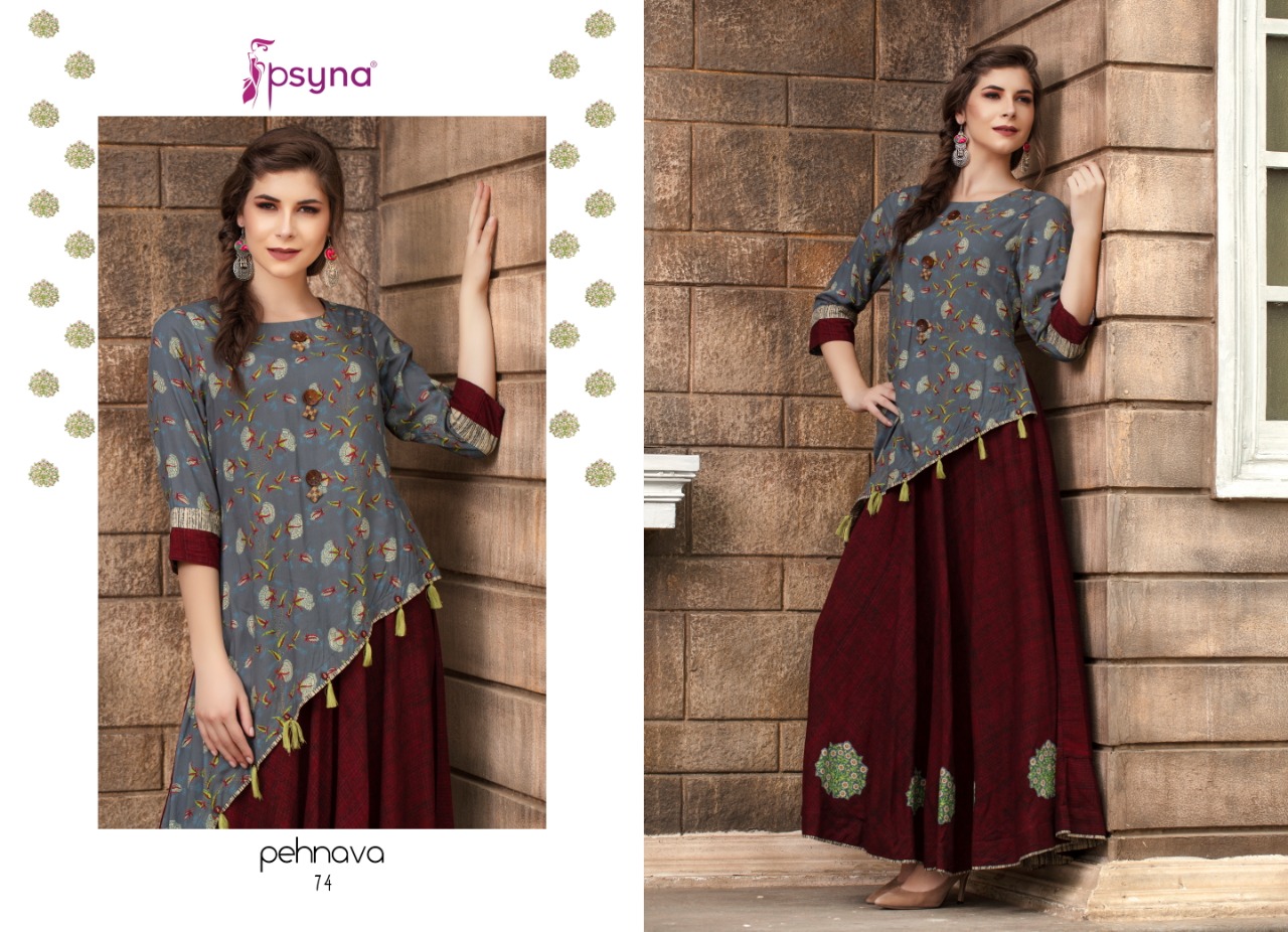 Pehnava Vol-7 By Psyna 70 To 76 Series Beautiful Colorful Stylish Fancy Casual Wear & Ethnic Wear & Ready To Wear Rayon & Cotton Printed Kurtis At Wholesale Price
