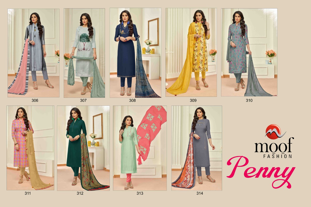 Penny By Moof Fashion 306 To 314 Series Beautiful Suits Colorful Stylish Fancy Casual Wear & Ethnic Wear Cotton Satin & Muslin With Work Dresses At Wholesale Price